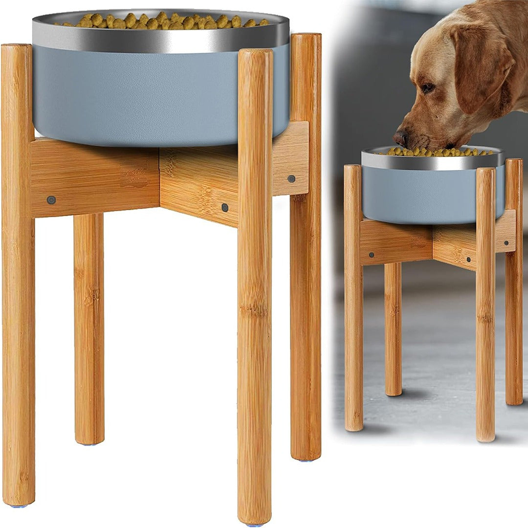 Adjustable Bamboo Dog Bowl Stand for Multiple Size Choices Elevated Food and Water Stand for Improved Feeding Comfort Ergonomic Pet Feeder Holder for Small Medium Large Dogs