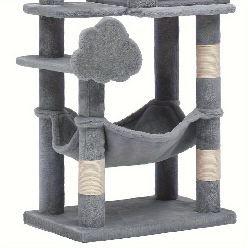 1pc YINTATECH Meowl Cat Tree Tower with Pompoms and Padded Platforms Multi Level Cat Condo with Scratching Posts and Hammock for Indoor Cats