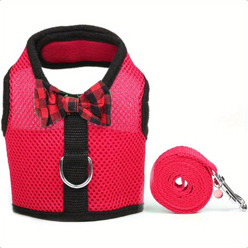 Small Animal Harness and Leash Soft Mesh Pet Harness with Safe Bell No Pull Comfort Padded Vest for Small Pets Red