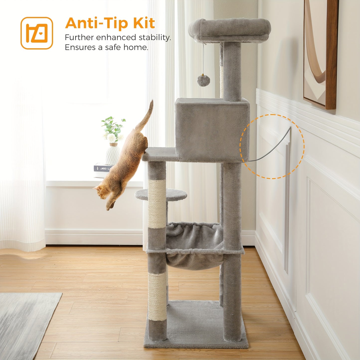 PAWZRoad Tall Cat Tree for Indoor Cats Grey Beige