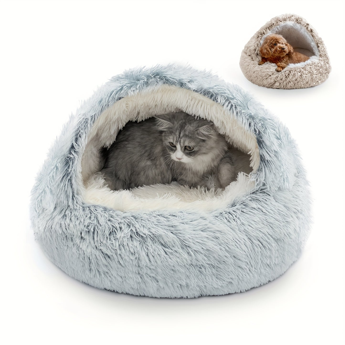 Catism 24x24 Inch Plush Pet Bed for Small Dogs and Cats Removable Washable Cover Non Slip Oxford Cloth Bottom Cozy Hooded Design Soft Plush and Sponge Padding Ideal for Indoor Use