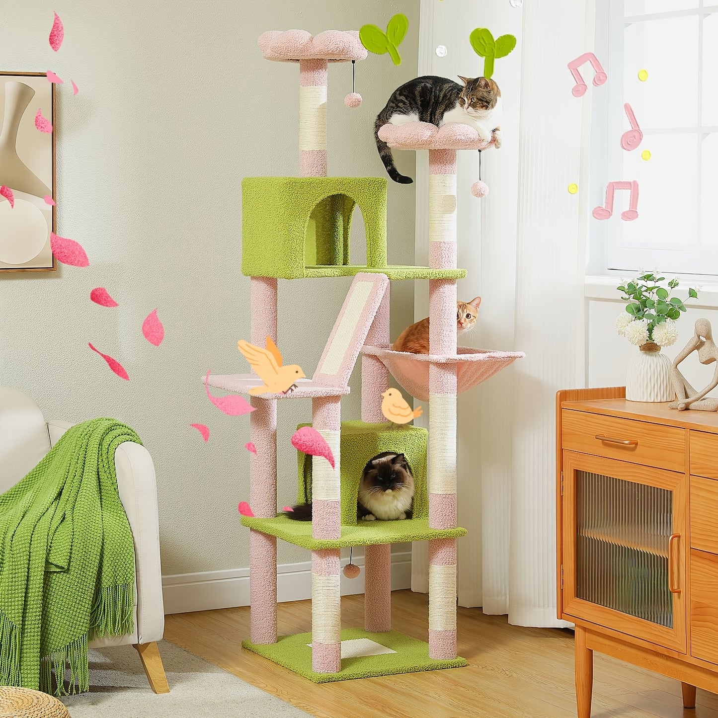 Tall Cat Tree 70.9 Inch Multi Level Activity Center For Indoor Cats With Metal Frame Large Hammock Dual Condo Houses And Scratching Posts