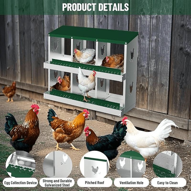 6 Compartments Chicken Nesting Box for Easy Egg Collection