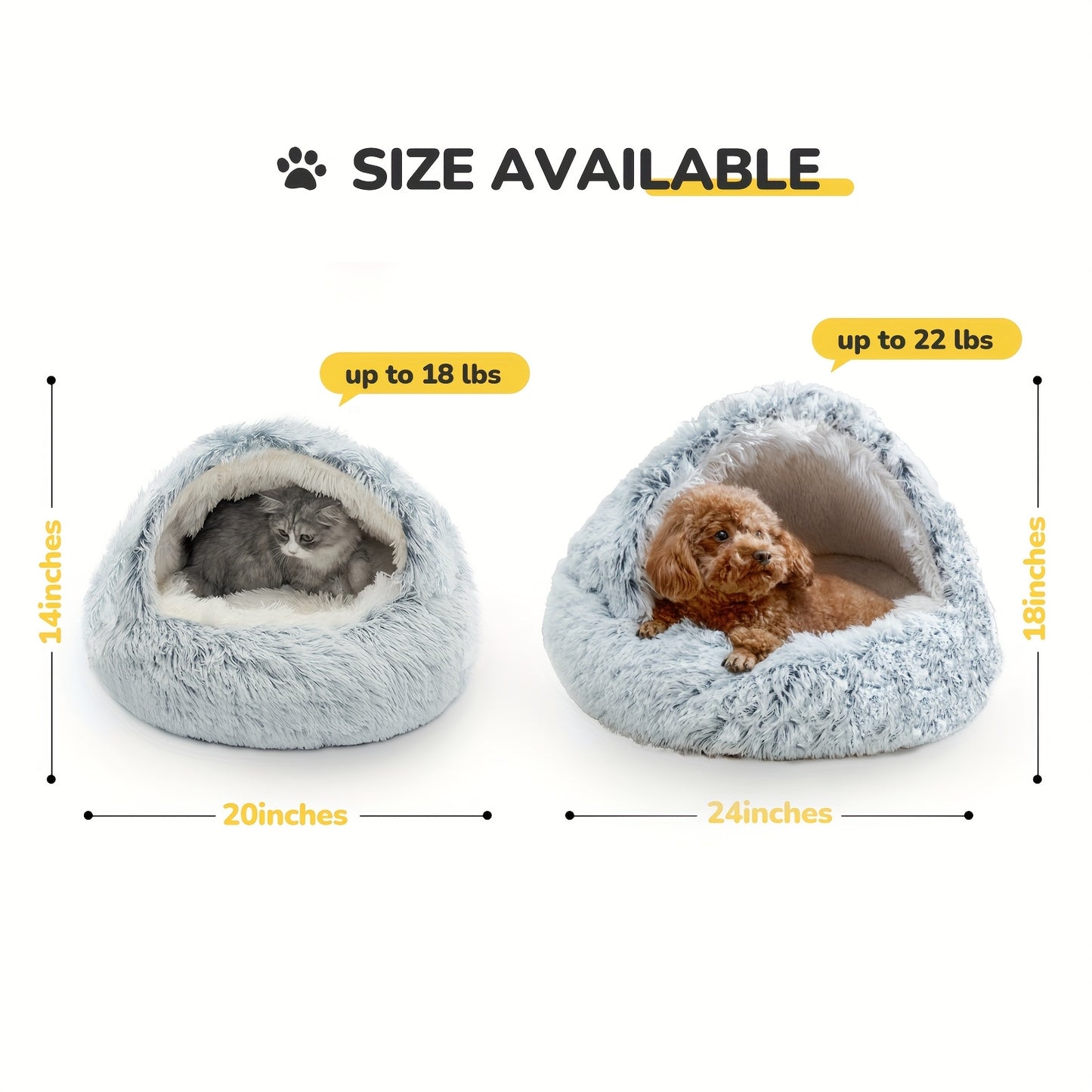 Catism 24x24 Inch Plush Pet Bed for Small Dogs and Cats Removable Washable Cover Non Slip Oxford Cloth Bottom Cozy Hooded Design Soft Plush and Sponge Padding Ideal for Indoor Use