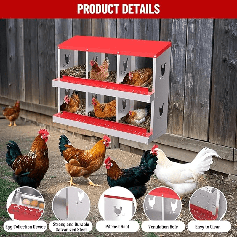 6 Compartments Chicken Nesting Box for Easy Egg Collection