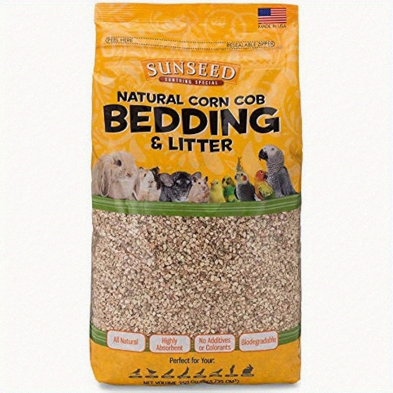 350 Cubic Inches Natural Corn Cob Bedding and Litter for Pet Birds and Small Animals Ultra Absorbent High Quality Made in USA Dust Free Non Toxic