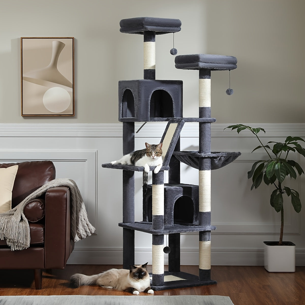 Tall Cat Tree 70.9 Inch Multi Level Activity Center For Indoor Cats With Metal Frame Large Hammock Dual Condo Houses And Scratching Posts