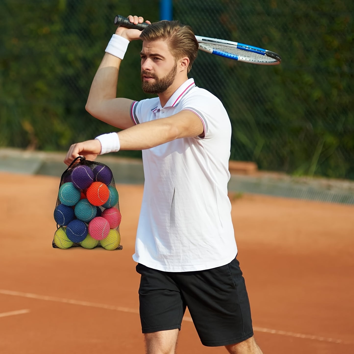 18pcs Training Tennis Balls Practice Balls With Mesh Bag Pet Dog Playing Balls Suitable For Beginner Tennis Training