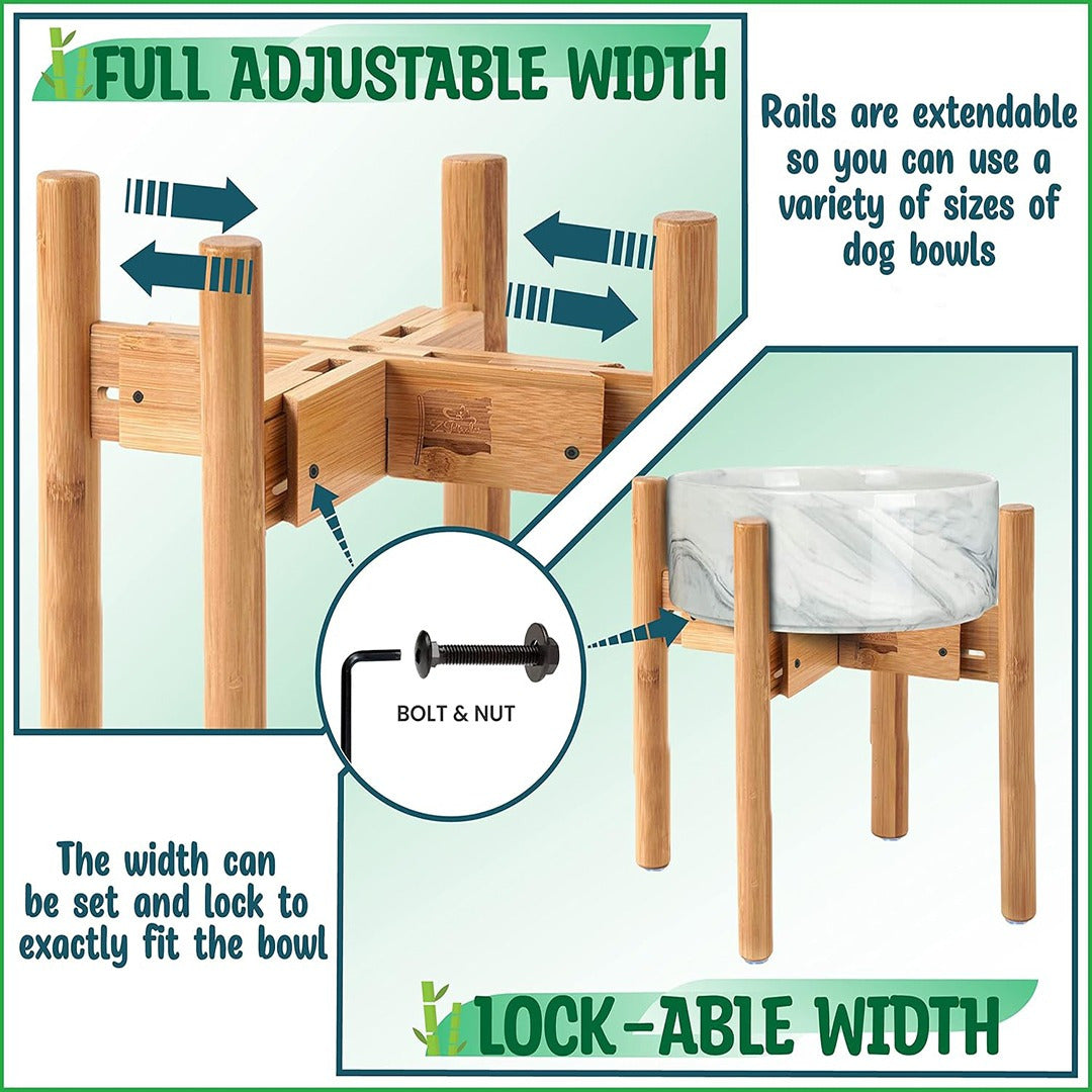 Adjustable Bamboo Dog Bowl Stand for Multiple Size Choices Elevated Food and Water Stand for Improved Feeding Comfort Ergonomic Pet Feeder Holder for Small Medium Large Dogs