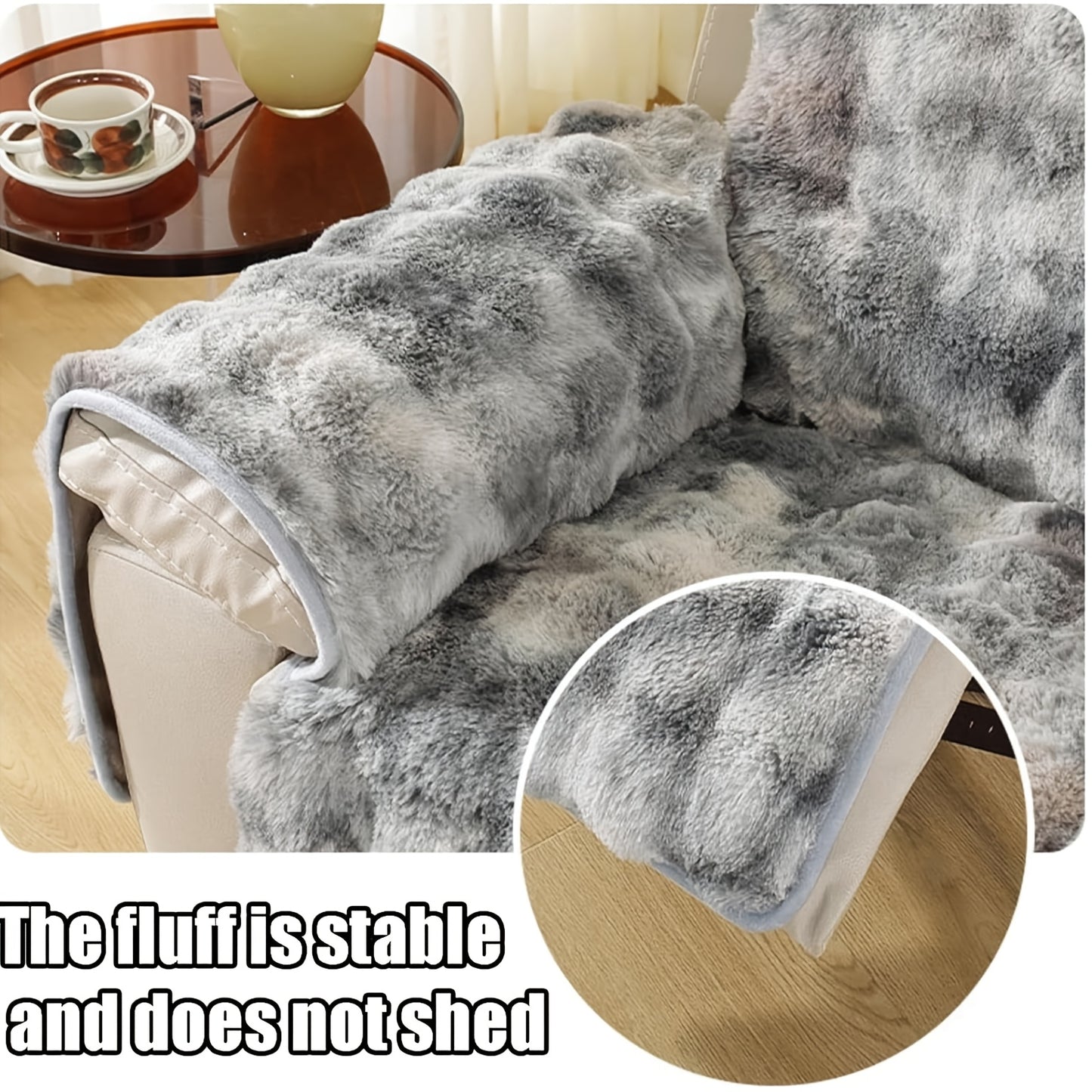 4pcs Plush Faux Rabbit Fur Sofa Cover Set - Warm & Non-Slip