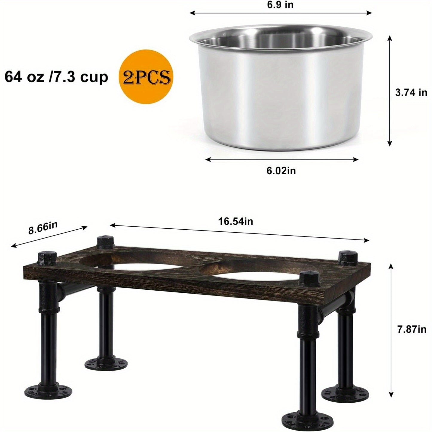 Rustic Farmhouse Elevated Dog Bowl Stand with 2 Bowls