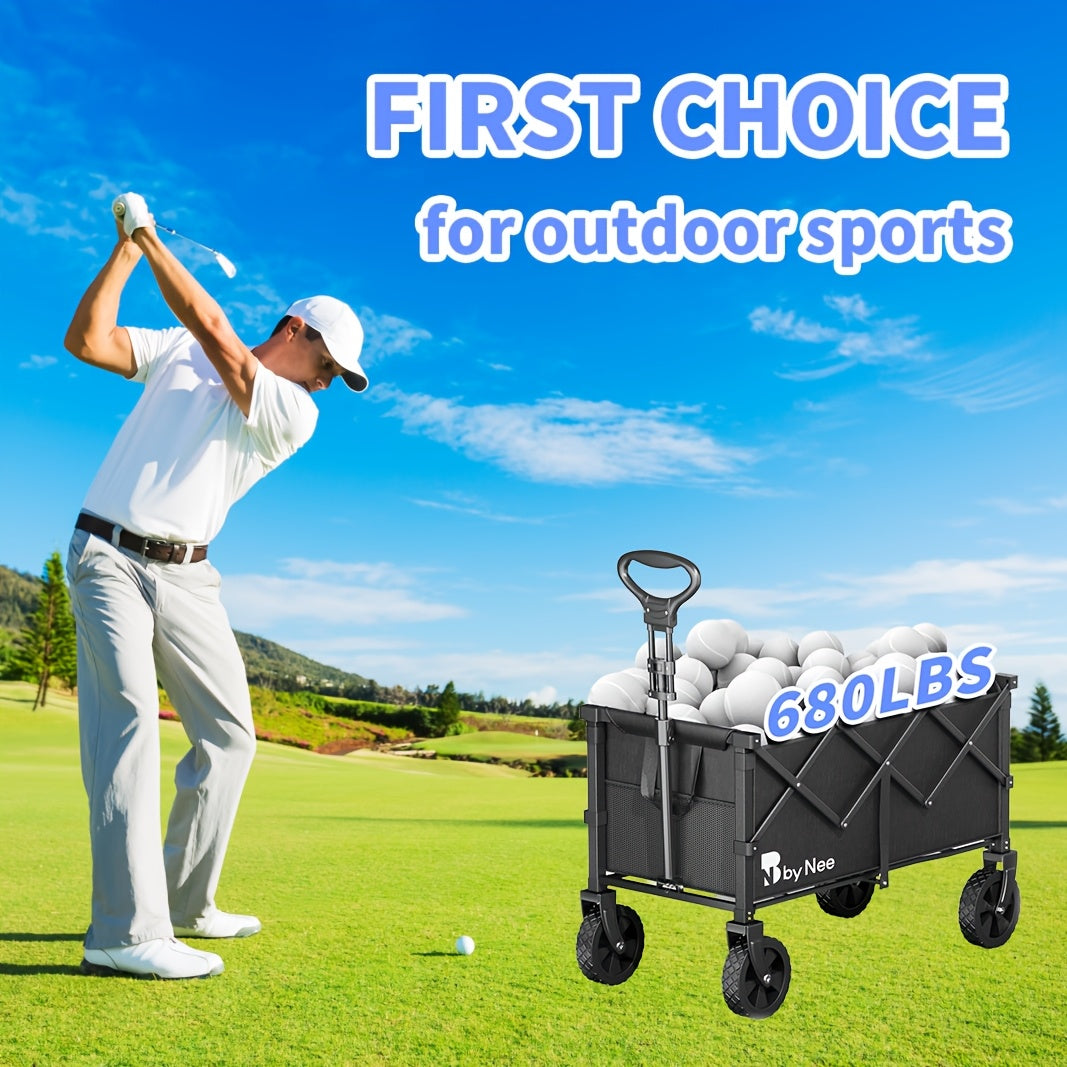 Heavy Duty Collapsible Cart With All Terrain Tires Strong Load Bearing Iron Frame Track And Field Equipment Transporter Multifunctional Utility Cart For Outdoor Sports Transport