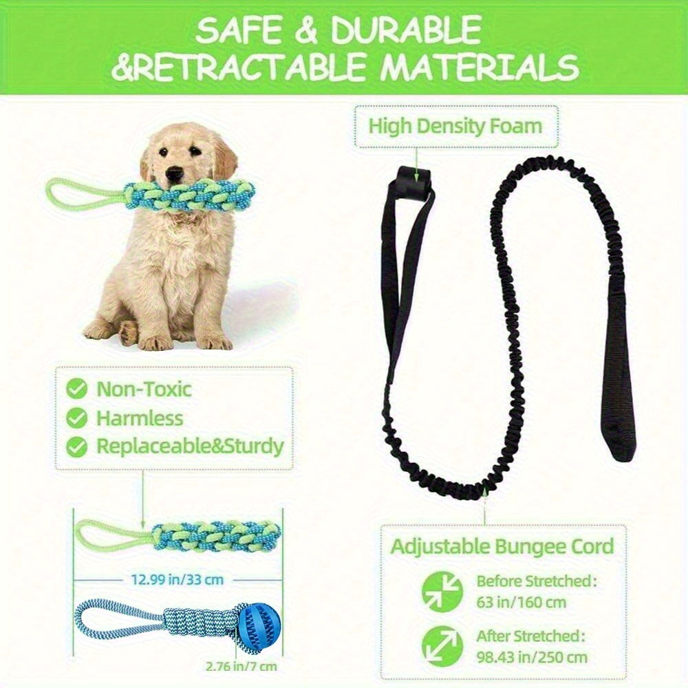 Durable Fabric Bungee Dog Toy Interactive Stretch and Tug of War Chew Rope for Dental Health Geometric Pattern Medium Breed Toy No Batteries Needed Indoor and Outdoor Play Interactive Dog Toy Playful Design Petsafe Material