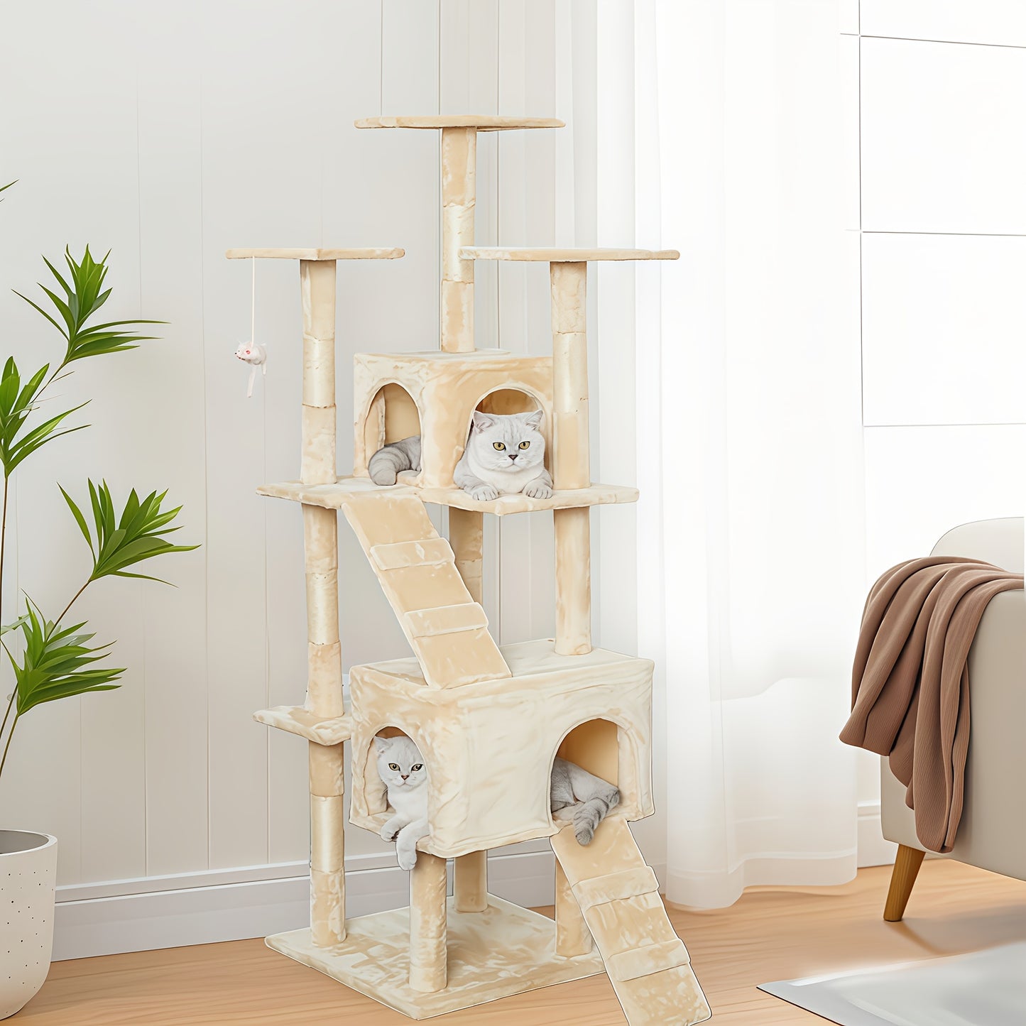 Cat Tree Tower Multi Level Plush Cat Condo with Cat Beds Scratch Pads Scratching Posts and Hunting Toys Ideal for Adult Cats and Kittens Sturdy Structure Easy to Assemble Indoor Cat Furniture