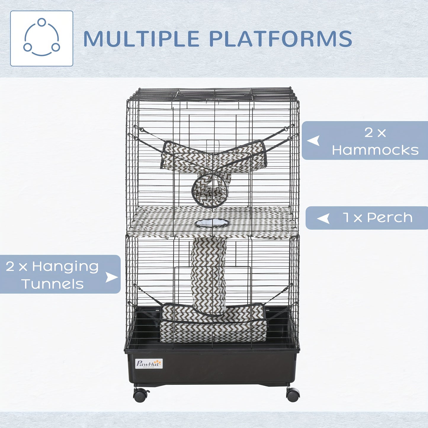 PawHut 42" Ferret Cage with Wheels and Hammocks, Black