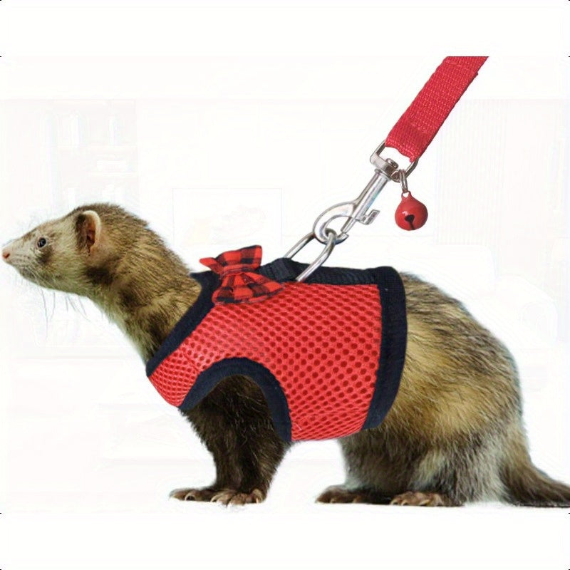 Small Animal Harness and Leash Soft Mesh Pet Harness with Safe Bell No Pull Comfort Padded Vest for Small Pets Red