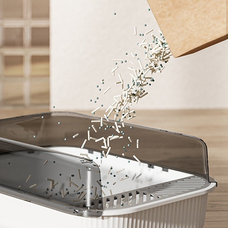 1pc Oversized Semi-Enclosed Cat Litter Box with Removable Tray