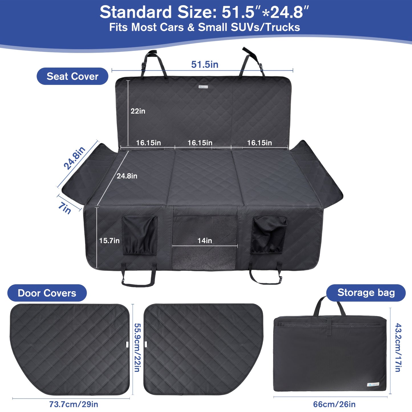 Dog Rear Seat Extender Pet Hard Bottom Car Seat Cover with Door Protector Waterproof Dog Hammock for Three or More Dogs Suitable for Most Cars SUVs and Trucks