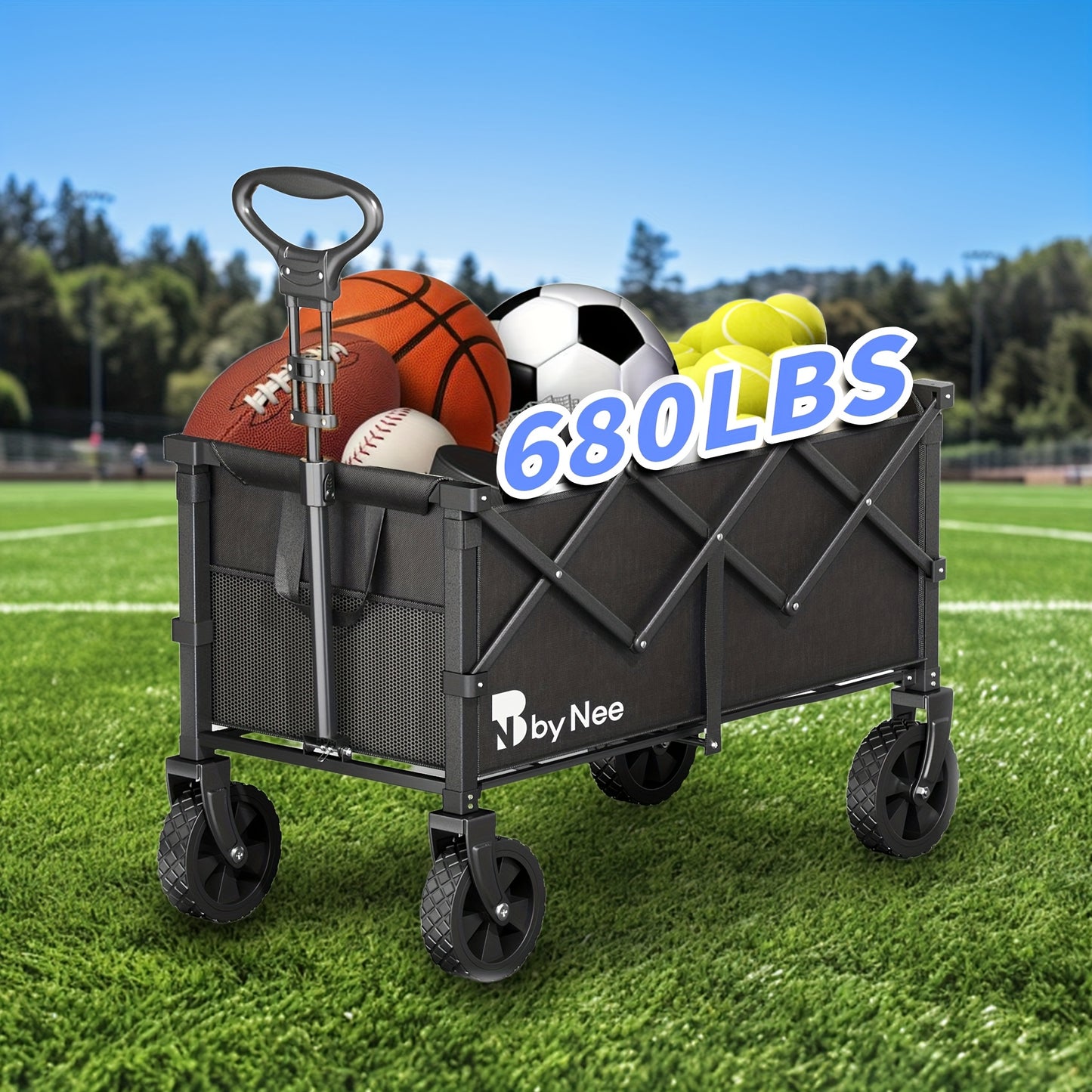 Heavy Duty Collapsible Cart With All Terrain Tires Strong Load Bearing Iron Frame Track And Field Equipment Transporter Multifunctional Utility Cart For Outdoor Sports Transport