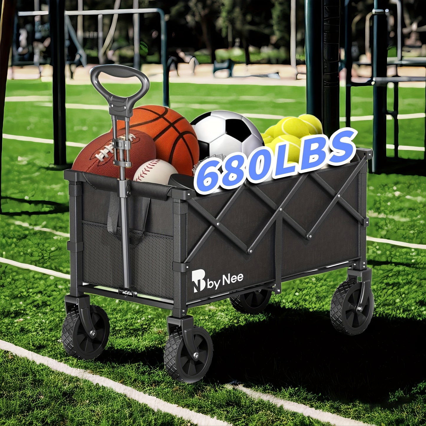 Heavy Duty Collapsible Cart With All Terrain Tires Strong Load Bearing Iron Frame Track And Field Equipment Transporter Multifunctional Utility Cart For Outdoor Sports Transport