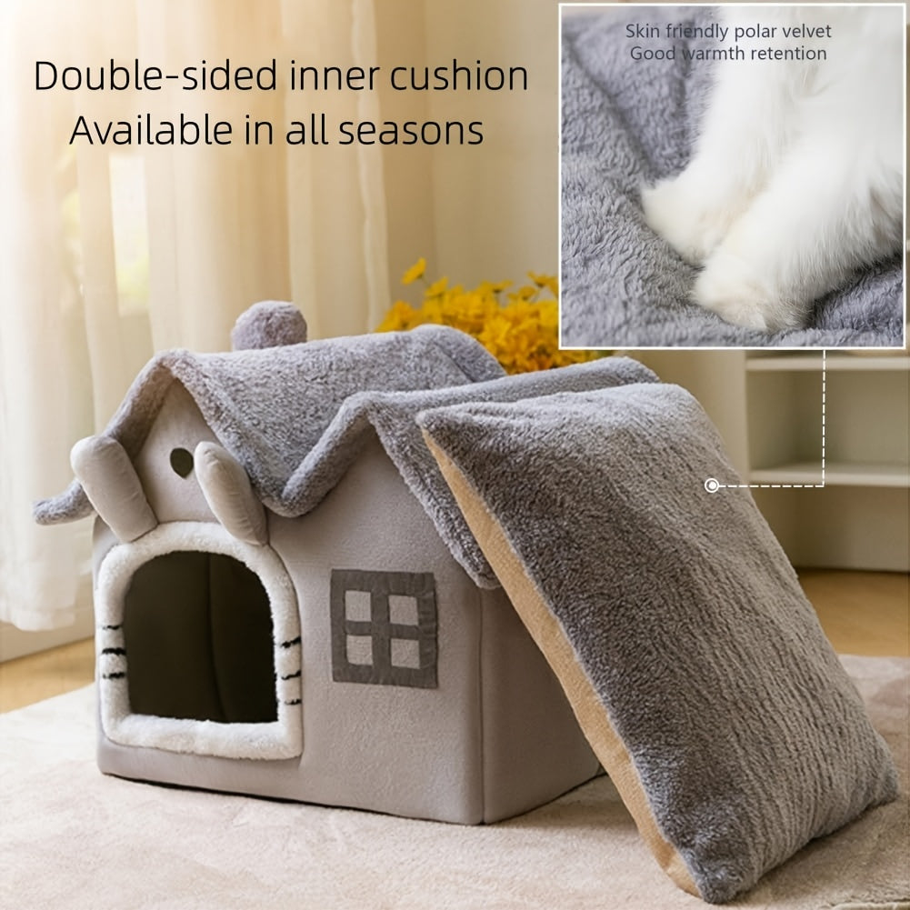 Luxury Double Roof Indoor Dog House Cat Nest Removable Washable Pet Bed All Seasons Pet Tent