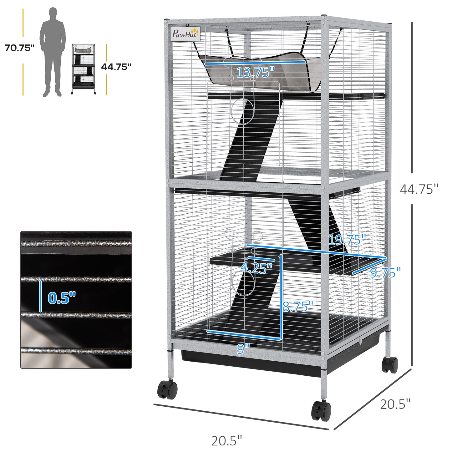 Metal Chinchilla Cage with Hammock & Wheels