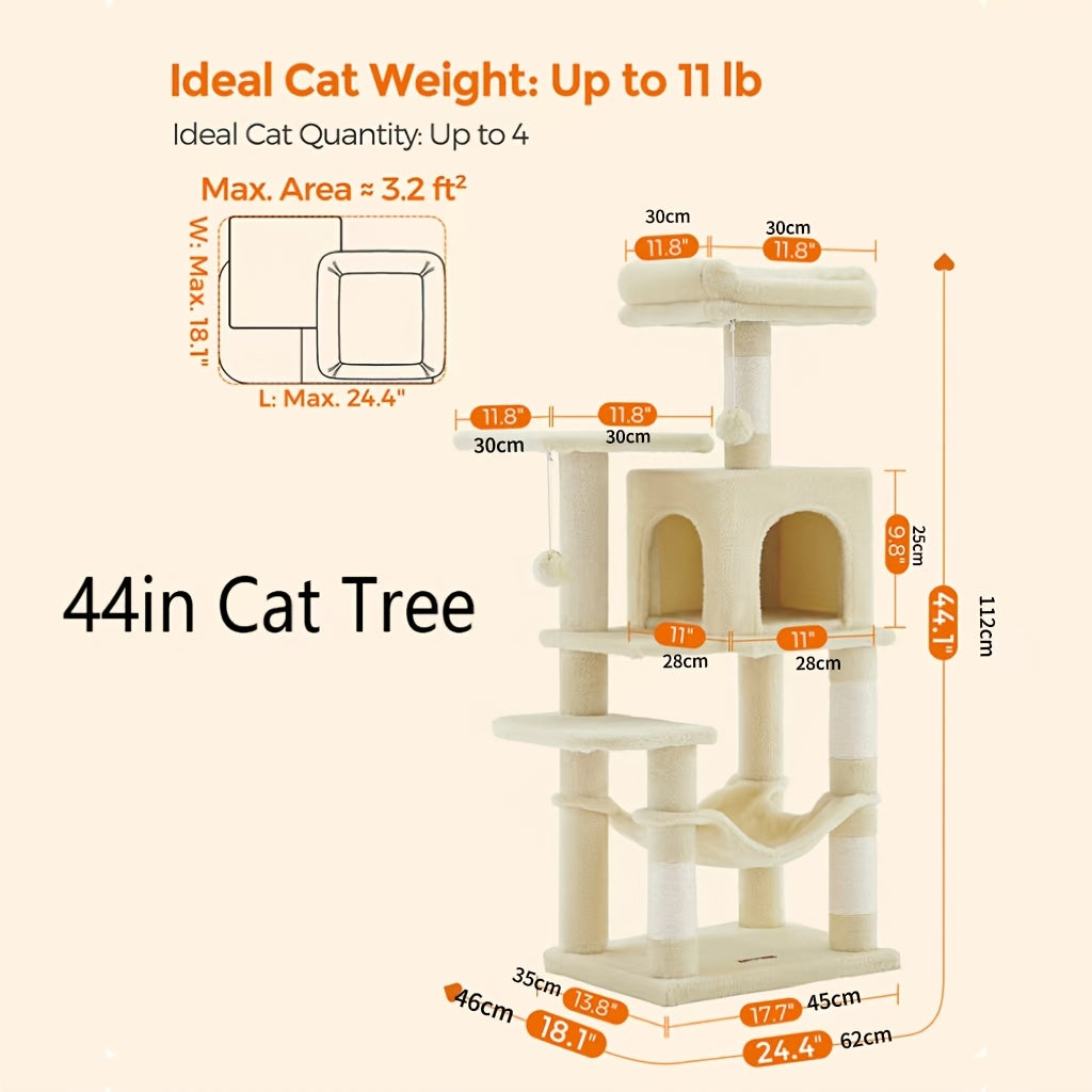Cat Tree, Large Cat Tower with 13 Scratching Posts
