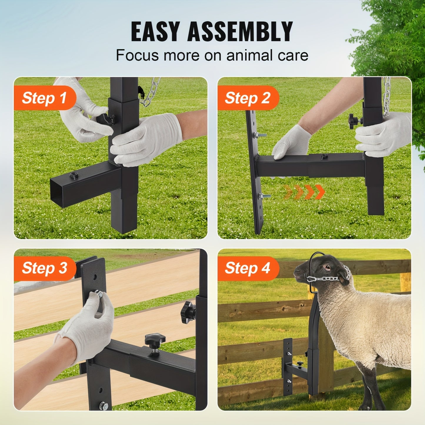 Happybuy Livestock Trimming Stand Goat and Sheep Stand with Adjustable Height and Width Metal with Nose Loop and Headpiece Ideal for Milking and Shearing Black