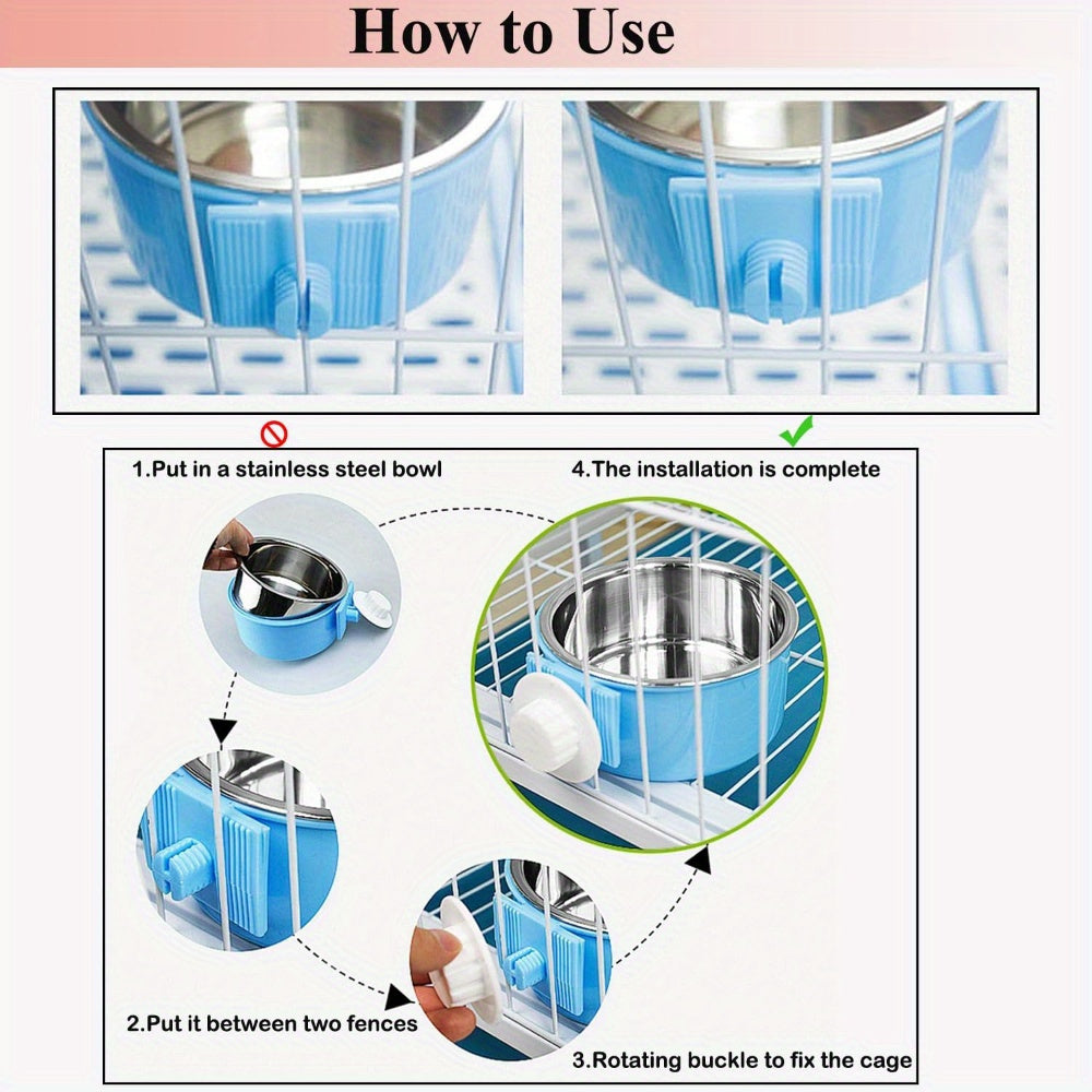 2 Piece Stainless Steel Hanging Pet Feeding Bowl Detachable Pet Nest Hanging Water Feeding Bowl Easy To Install High Quality Material Non Slip Easy To Clean Suitable for Puppies Cats Rabbits