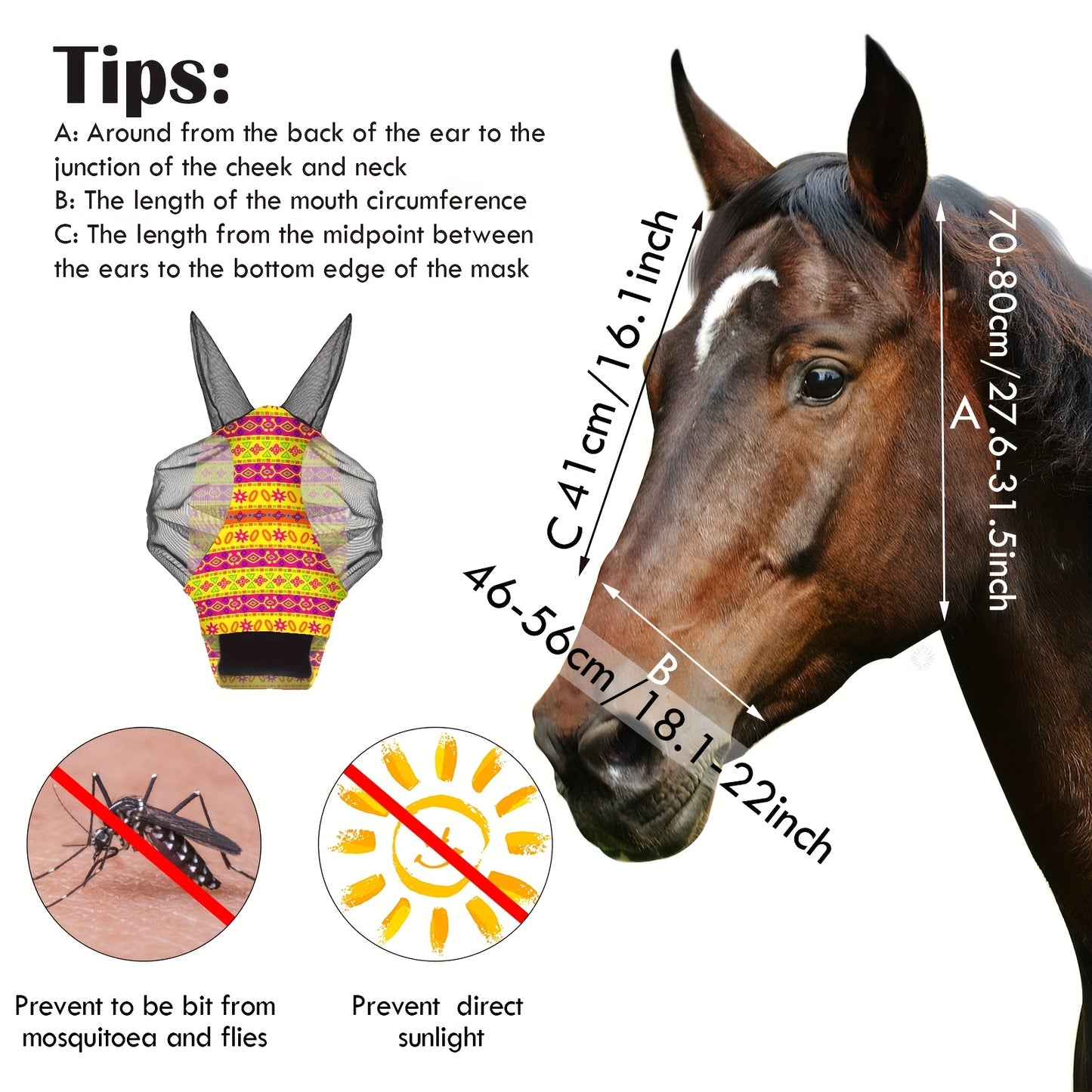 6 Pcs Horse Fly Masks With Ears Smooth Comfortable Fly Masks Cashel Fly Mask Elasticity Horse Face Mask Medium Geometric