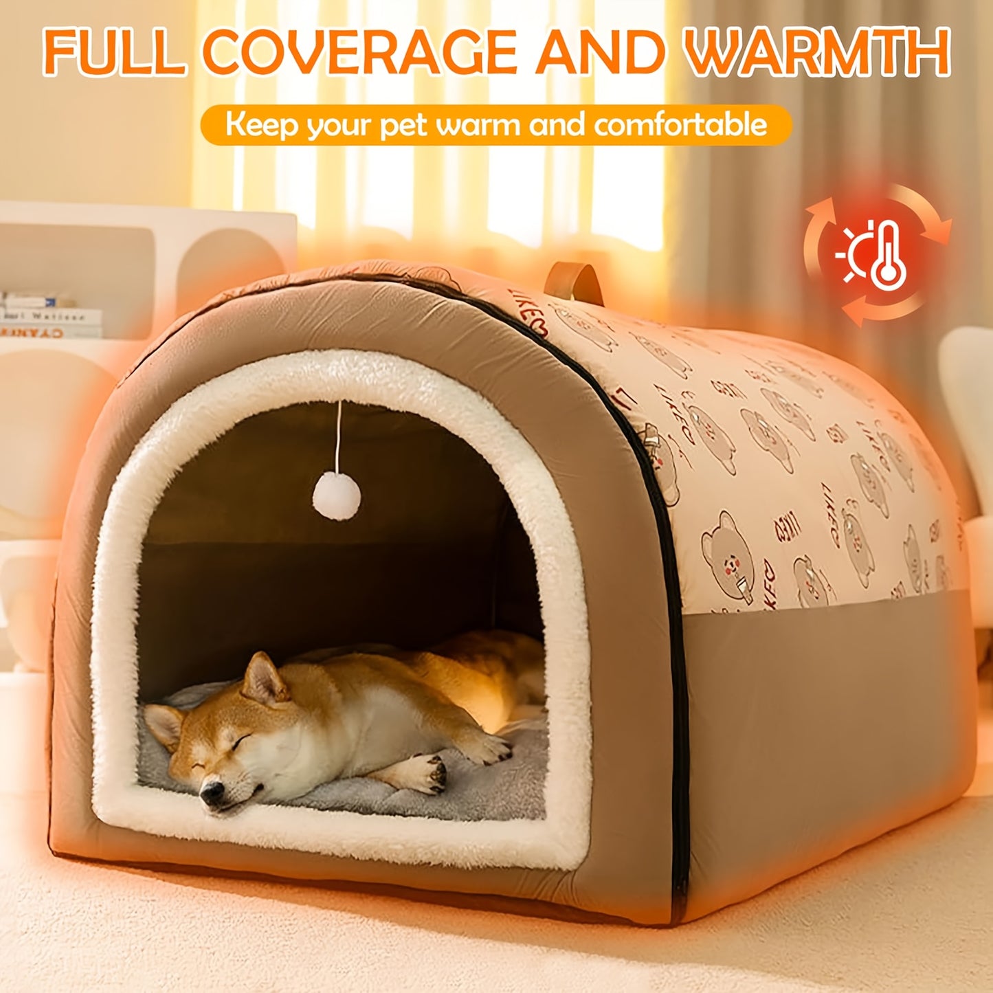 Dog Tent Cave 2 In 1 Detachable Covered Pet House