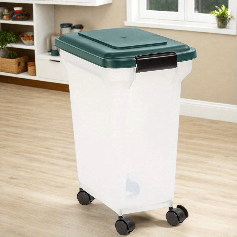 Airtight Pet Food Storage Container 22lb Capacity Clear Rectangular Design with Wheels Durable Easy Clean for Dog Cat Food Freshness Preservation Secure Lid Seal Transparent Body