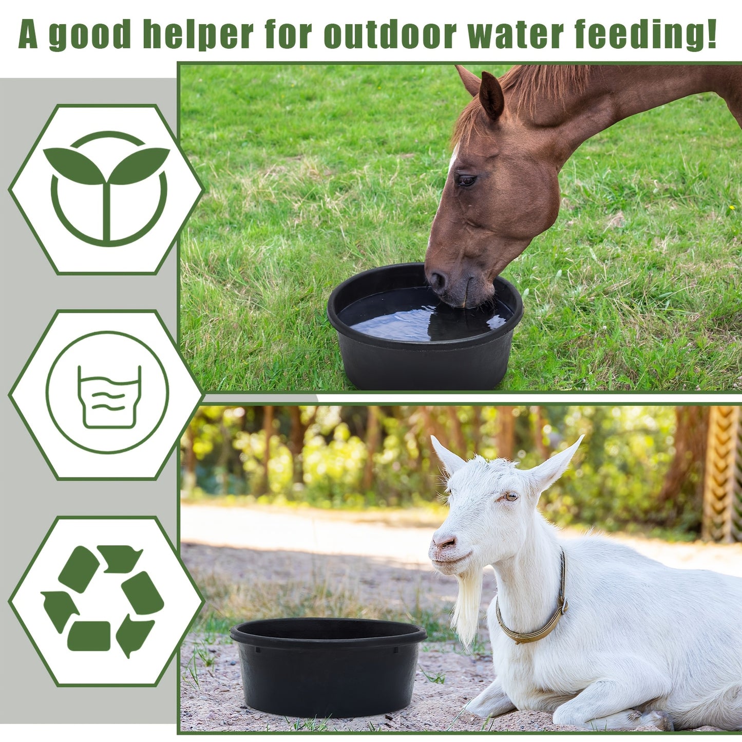 4pcs Rubber Feeder Pan 4 Quart Durable Rubber Feed Pan Utility Horse Feed Bucket Resistant Bowl For Goats Horses Chickens Dust Bath Container Animal Feeding