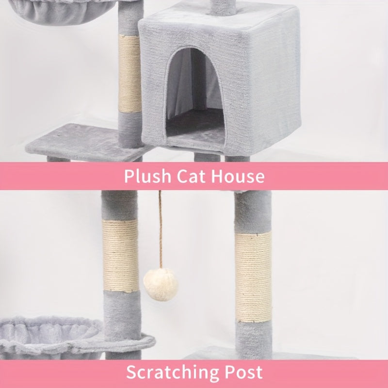 1pc Whisker Wonders Cat Tree Tower with Scratching Posts Fiberboard Material Interactive Playhouse for Cats Durable Sisal Scratcher Multi-Level Condo with Hammock and Perches Tree Tower for Cats