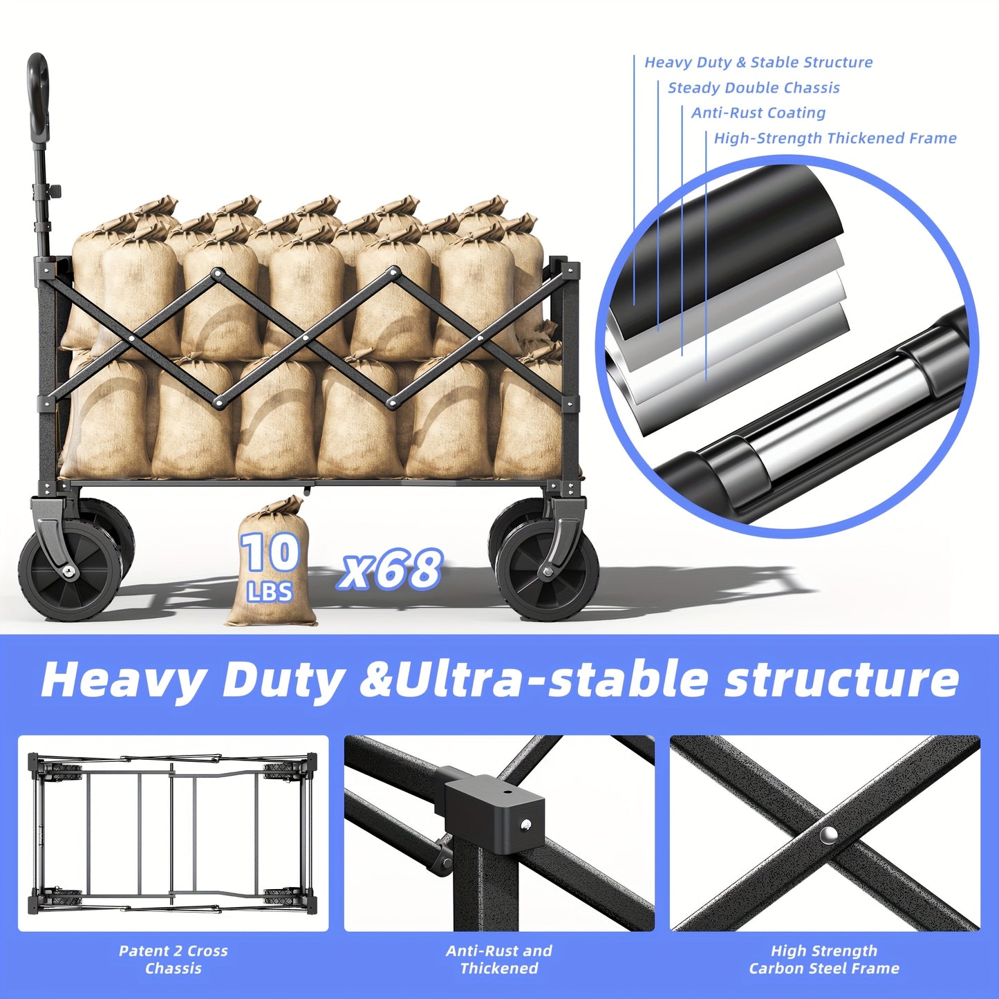 Heavy Duty Collapsible Cart With All Terrain Tires Strong Load Bearing Iron Frame Track And Field Equipment Transporter Multifunctional Utility Cart For Outdoor Sports Transport