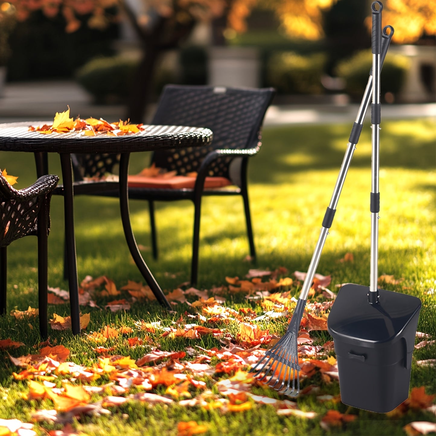 Leaf Pooper Scooper Heavy-Duty Swivel Bin Rake Spade