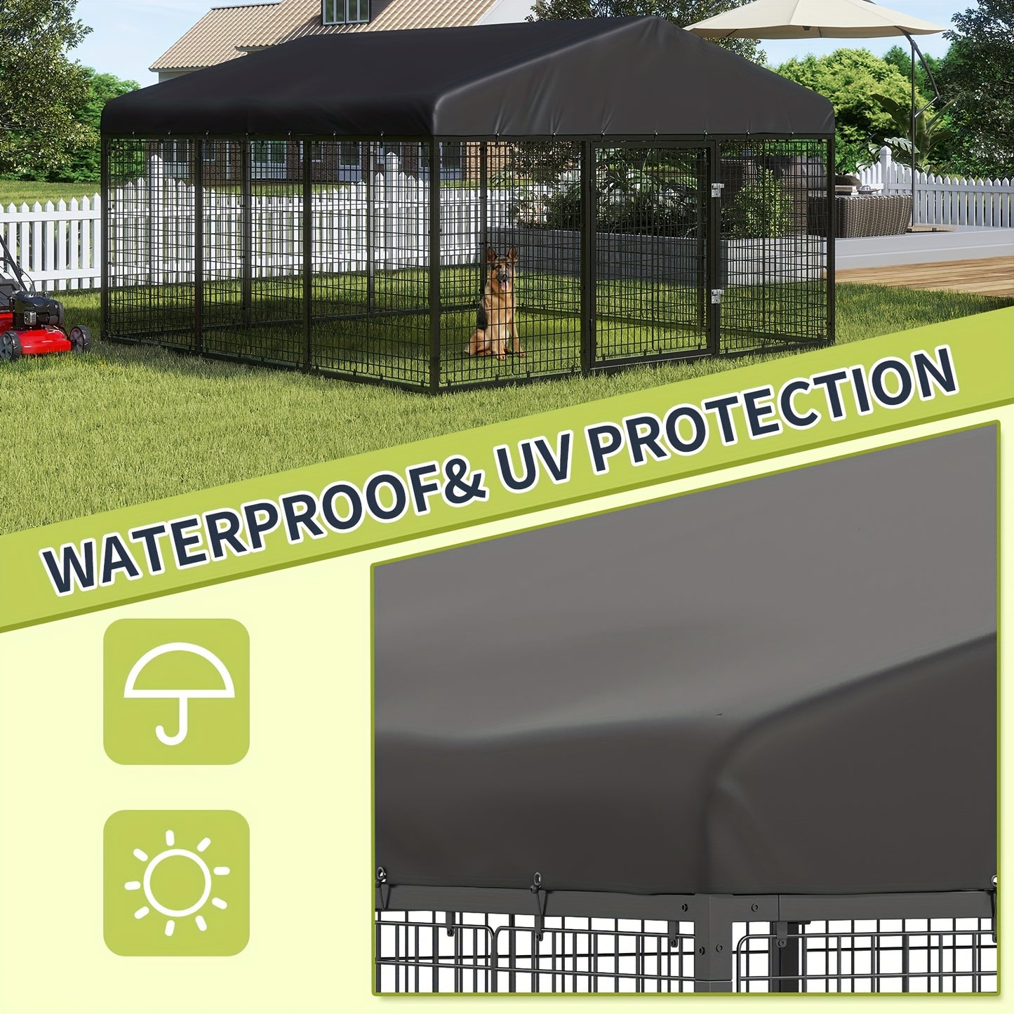 Outdoor Large Dog Cage with Waterproof Cover and Safety Lock