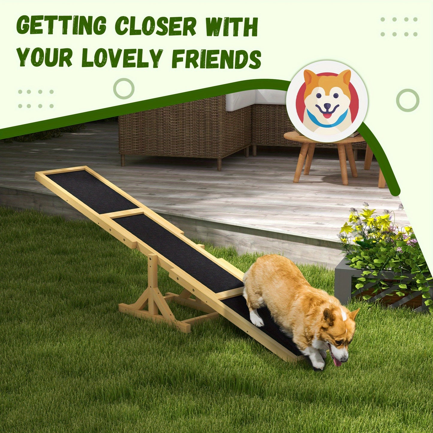 PawHut Durable Cork Dog Seesaw Weather Resistant Wooden Agility Platform 71 Inch L x 12 Inch W x 12 Inch H Ideal for Training and Exercise Yellow