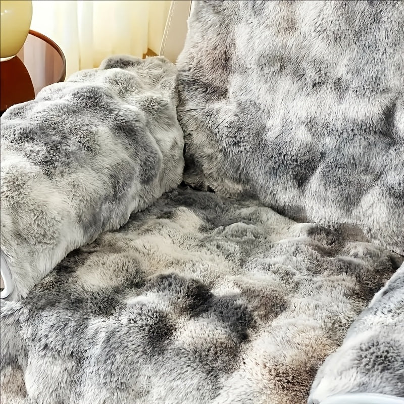 4pcs Plush Faux Rabbit Fur Sofa Cover Set - Warm & Non-Slip