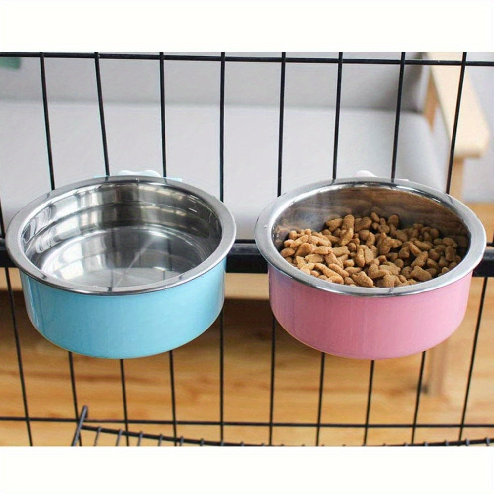 2 Piece Stainless Steel Hanging Pet Feeding Bowl Detachable Pet Nest Hanging Water Feeding Bowl Easy To Install High Quality Material Non Slip Easy To Clean Suitable for Puppies Cats Rabbits