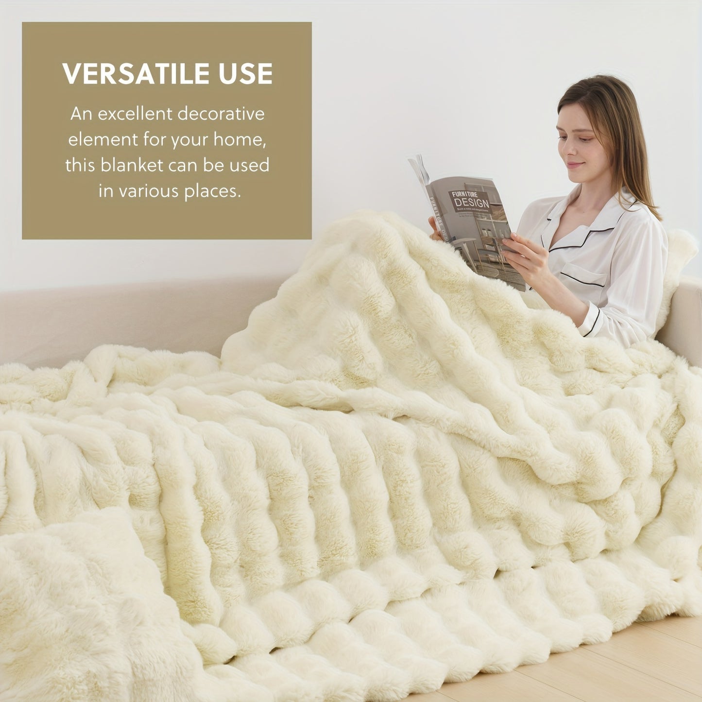 1PC Faux Rabbit Fur Queen Blanket For Bed Thick Warm Cozy