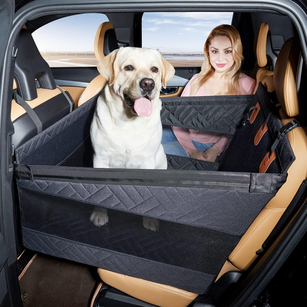 1pc Sportuli Breathable Polyester Knit Dog Car Seat Cover Medium Back Seat Extender Hammock with Strong Support for Long Car Trips Prevents Dog Falls and Seat Scratches Pet Car Seat for SUV Truck