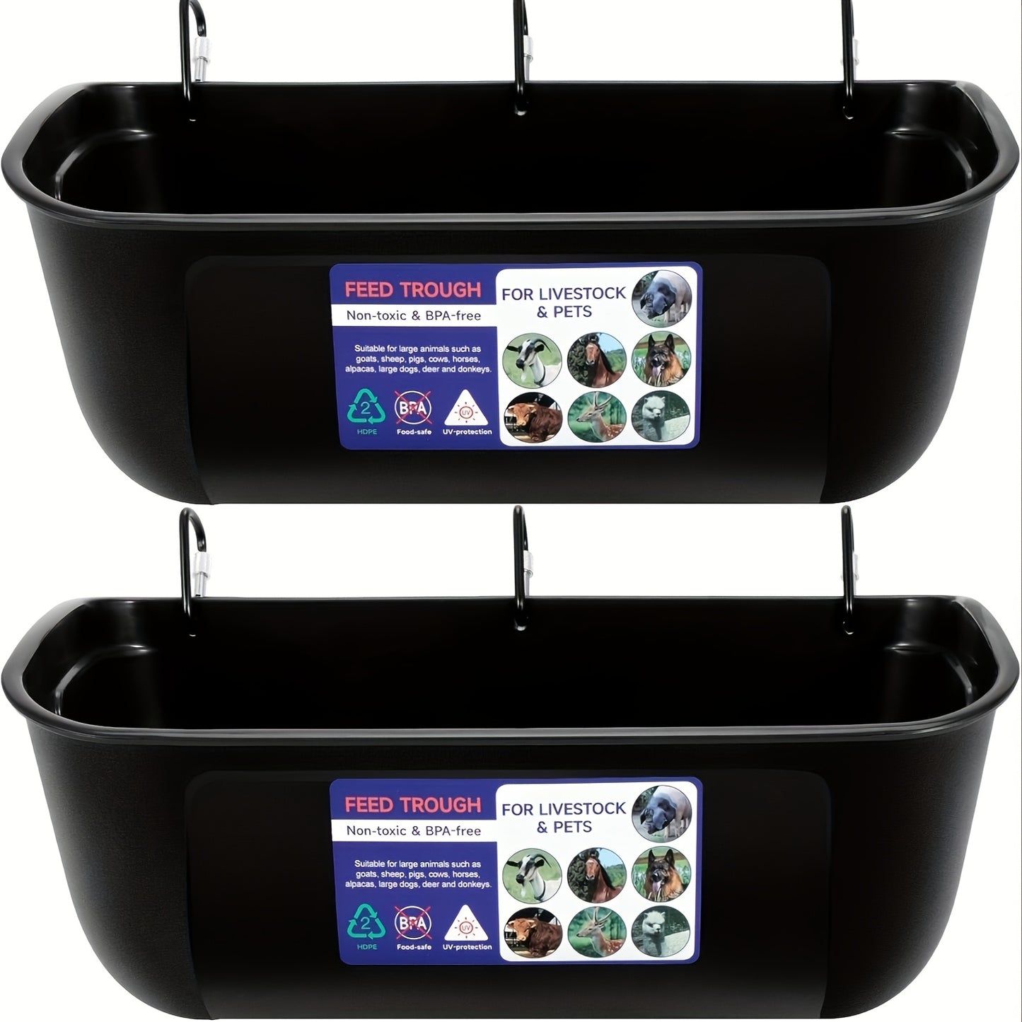 Extra Large Goat Feeder with Clip Hanging Chicken Feeder Livestock and Poultry Feeding Trough Bucket for Goats Sheep Ducks Geese Piglets Horses Deer 12.91 Inch by 7.1 Inch by 7.1 Inch