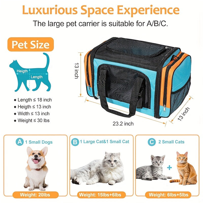 Portable Collapsible Soft Sided Cat Crate With Metal Bar Carrier For Stability Holds Up To 35 Pounds Great Pet Crate For Traveling At Home Cat Bag With Safety Buckle