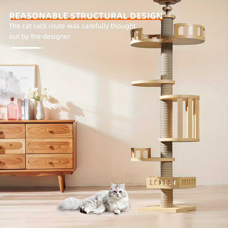 Premium Wooden Cat Climbing Frame With Multiple Platforms And Scratch Posts Sturdy And Spacious Cat Tree Assembly