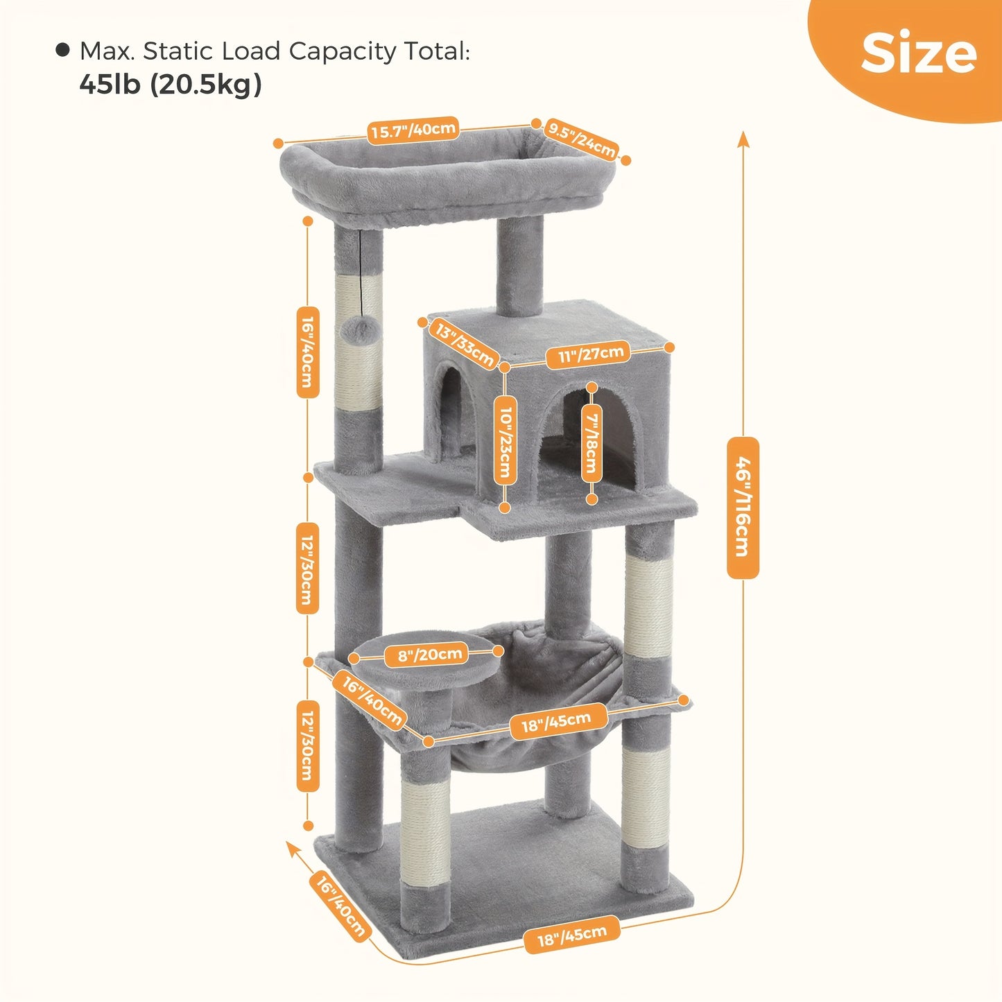 PAWZRoad Tall Cat Tree for Indoor Cats Grey Beige