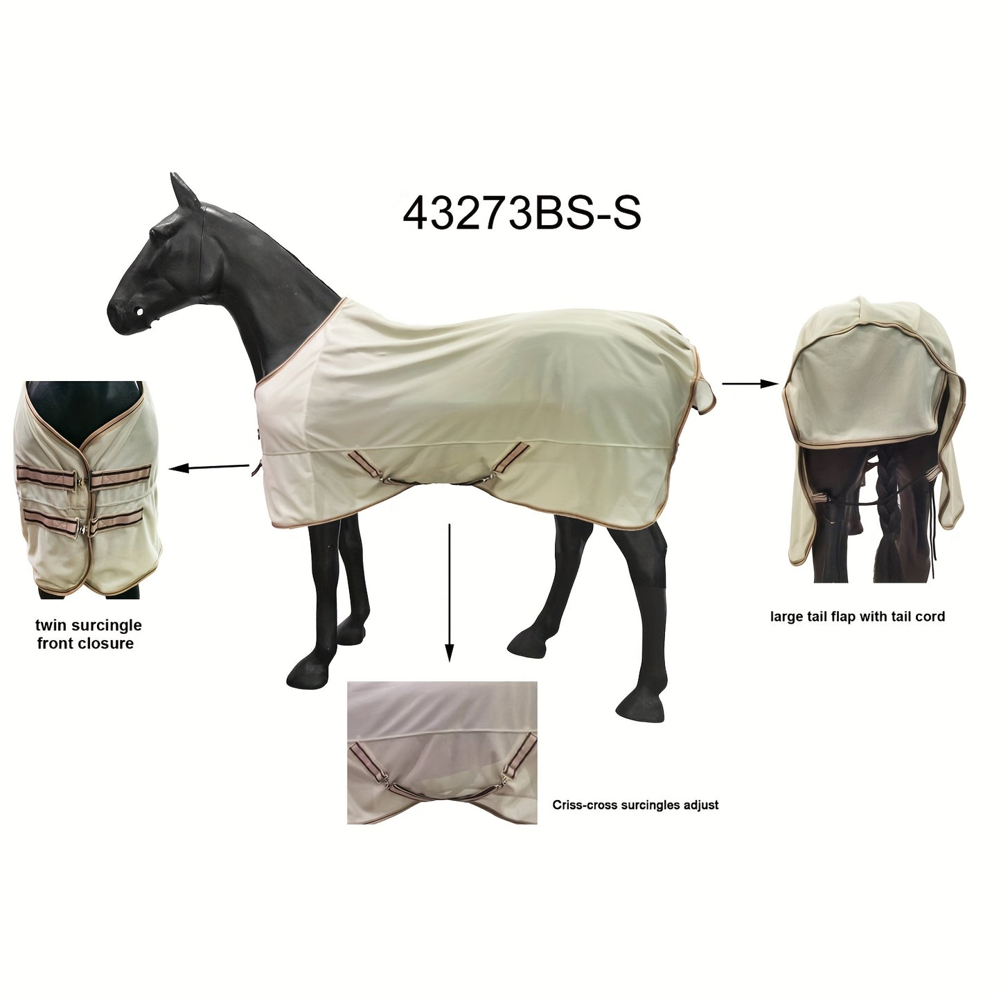 Barn and Stable Breathable UV Protection Horse Fly Sheet Lightweight Nylon Mesh Tear Resistant Beige with Brown Trim Removable Leg Straps for All Breeds Equine Summer Protection