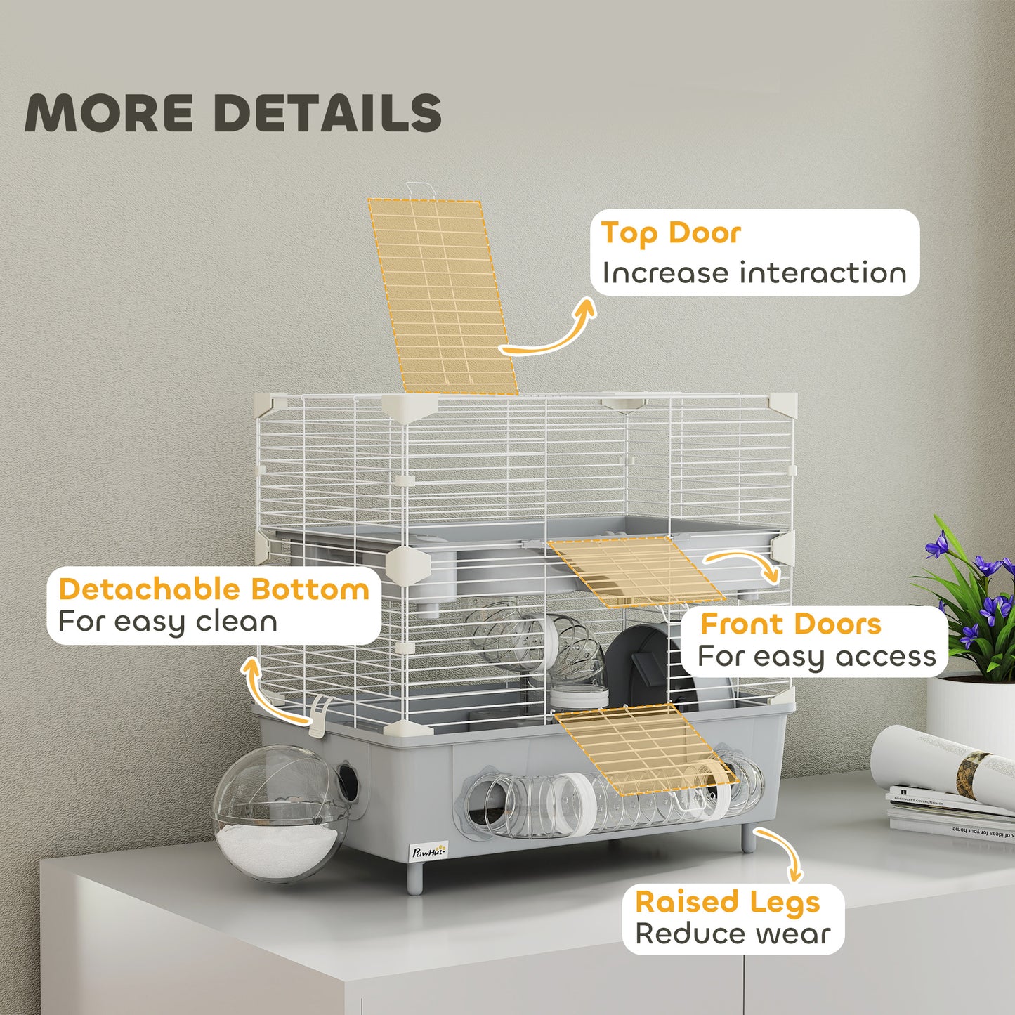 2 Tier Hamster Cage with Sand Bathroom Running Wheel Water Bottle Tubes Accessories Small Animal Cage 17.5 x 11 x 17 Gray