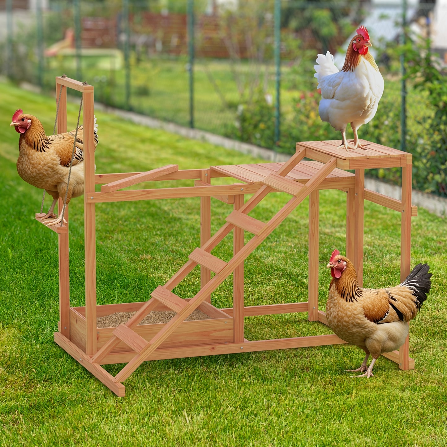 Chicken Perch Chicken Coop Accessory With Swing Ramp Platform