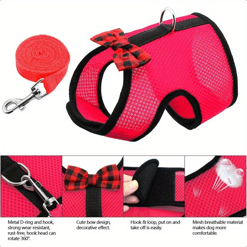 Small Animal Harness and Leash Soft Mesh Pet Harness with Safe Bell No Pull Comfort Padded Vest for Small Pets Red